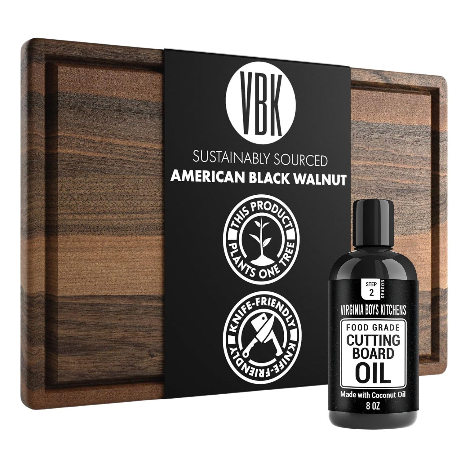 Premium 8oz Coconut Cutting Board Oil & Extra Large 18x24 Walnut Cutting Board - Natural Wood Care & Protection for Kitchen, Butcher Blocks, Countertops