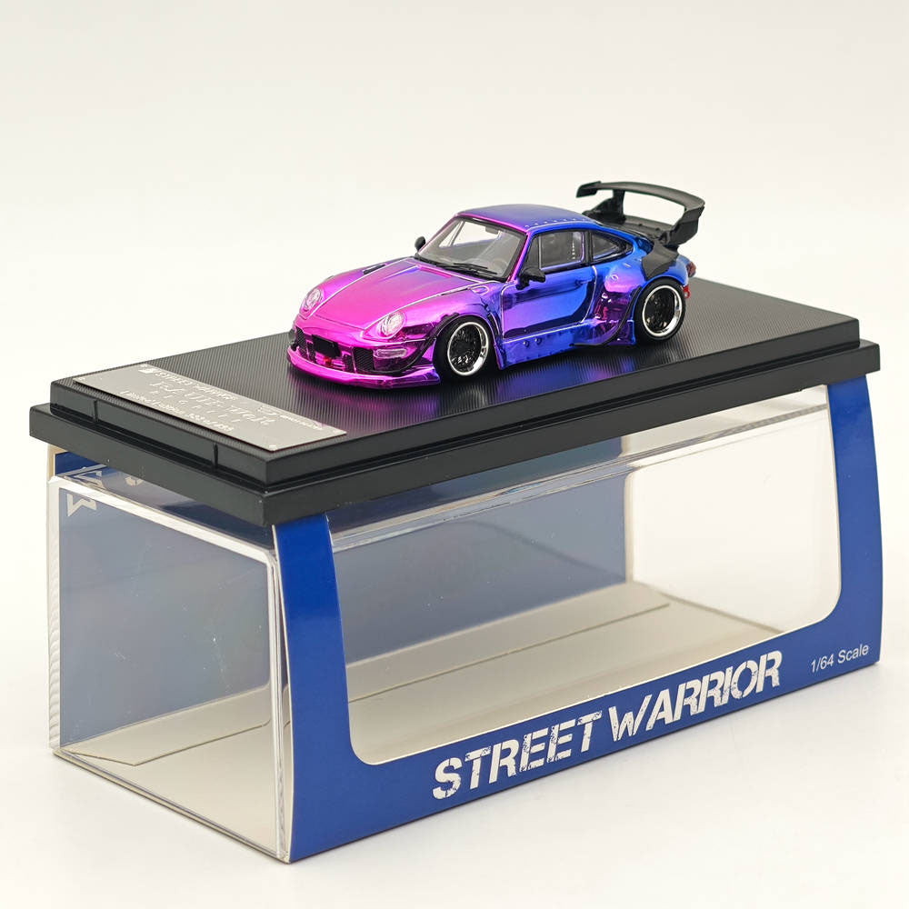 1:64 Scale STREET WARRIOR Porsche 993 RWB Gradient Chrome Purple Diecast Model Car - Limited Edition Collectible for Car Enthusiasts & Display Showcase