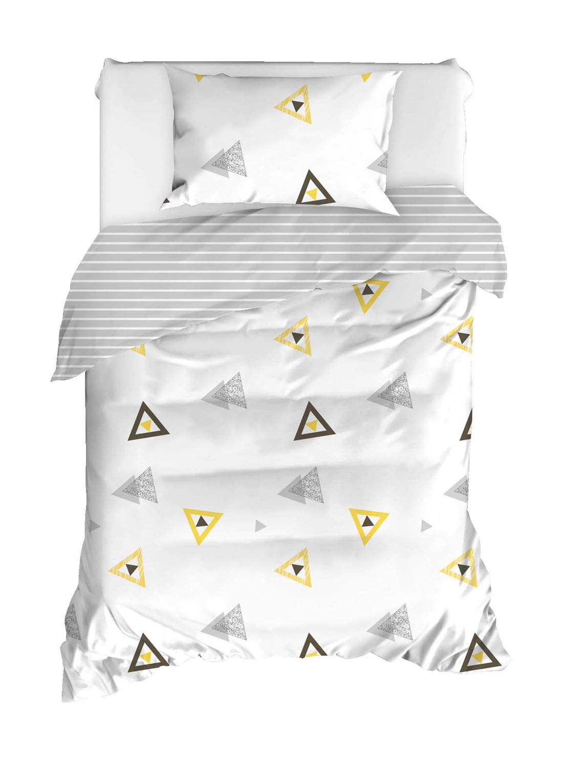Paradise RANFORCE 100% Cotton Geometric Bedding Set - Twin Size Triangle Pattern Duvet Cover & Reversible Comforter (3-Piece Kids Bed Set) for Boys & Girls Room Decor, Modern Nursery or Guest Bedroom