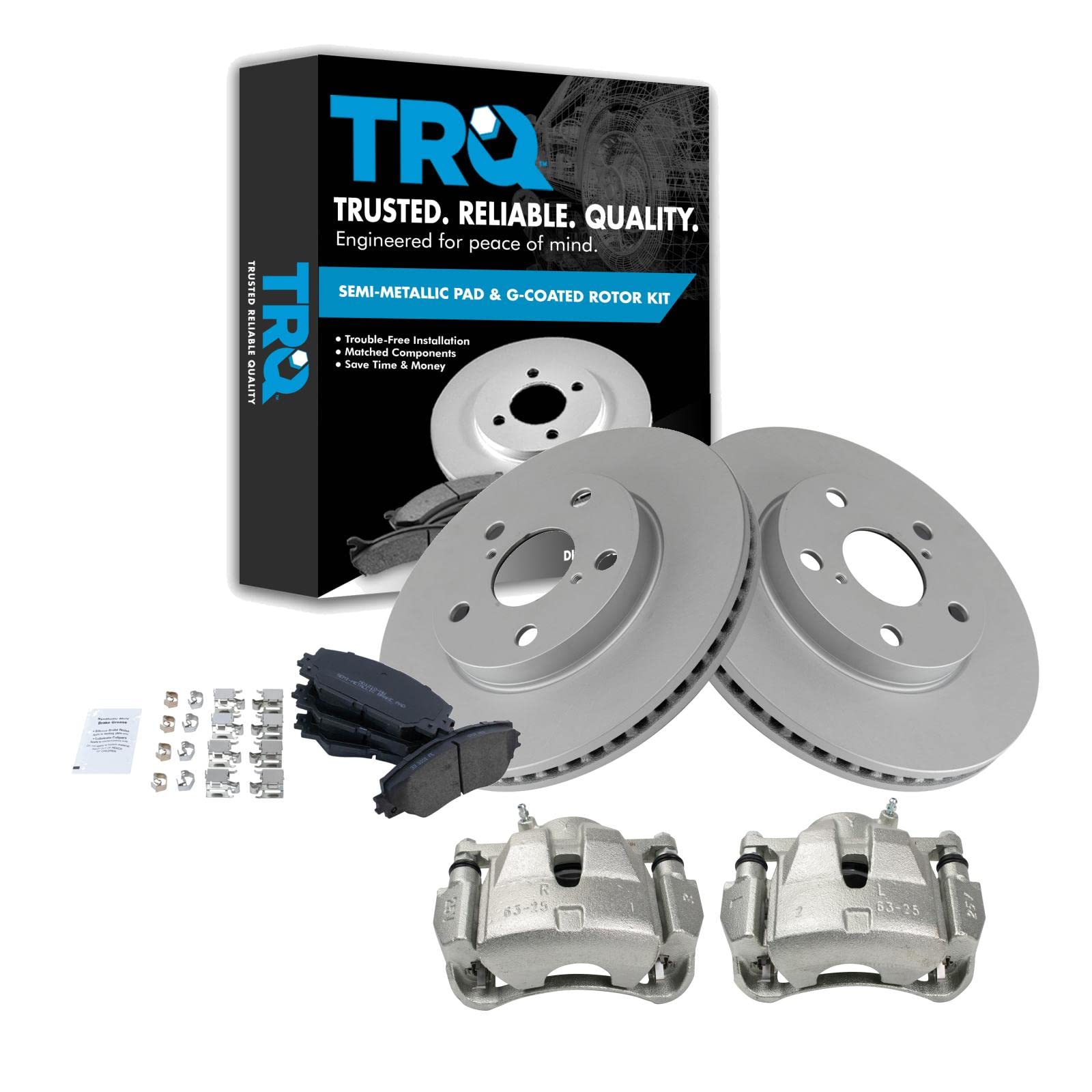 TRQ Premium Front Brake Pad & Rotor Kit - Semi-Metallic Vented Disc Brakes with G-Coating - Compatible with 2006-2018 Toyota RAV4 - Perfect for City Driving, Highway Commuting & Off-Road Adventures
