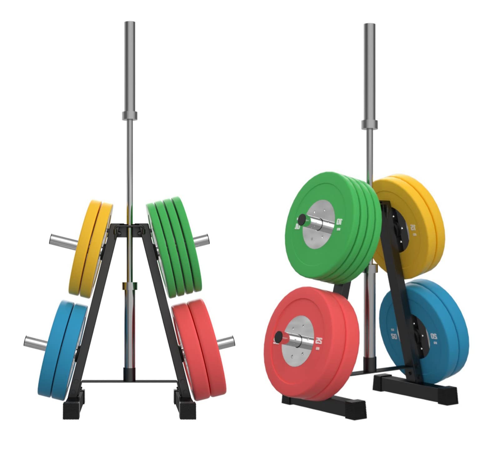 LVLONG Small Olympic Weight Plate Rack - Heavy Duty Barbell Weight Holder Tree with Protective Caps for Commercial & Home Gym Storage | Perfect for Weightlifting, CrossFit, and Strength Training Workouts