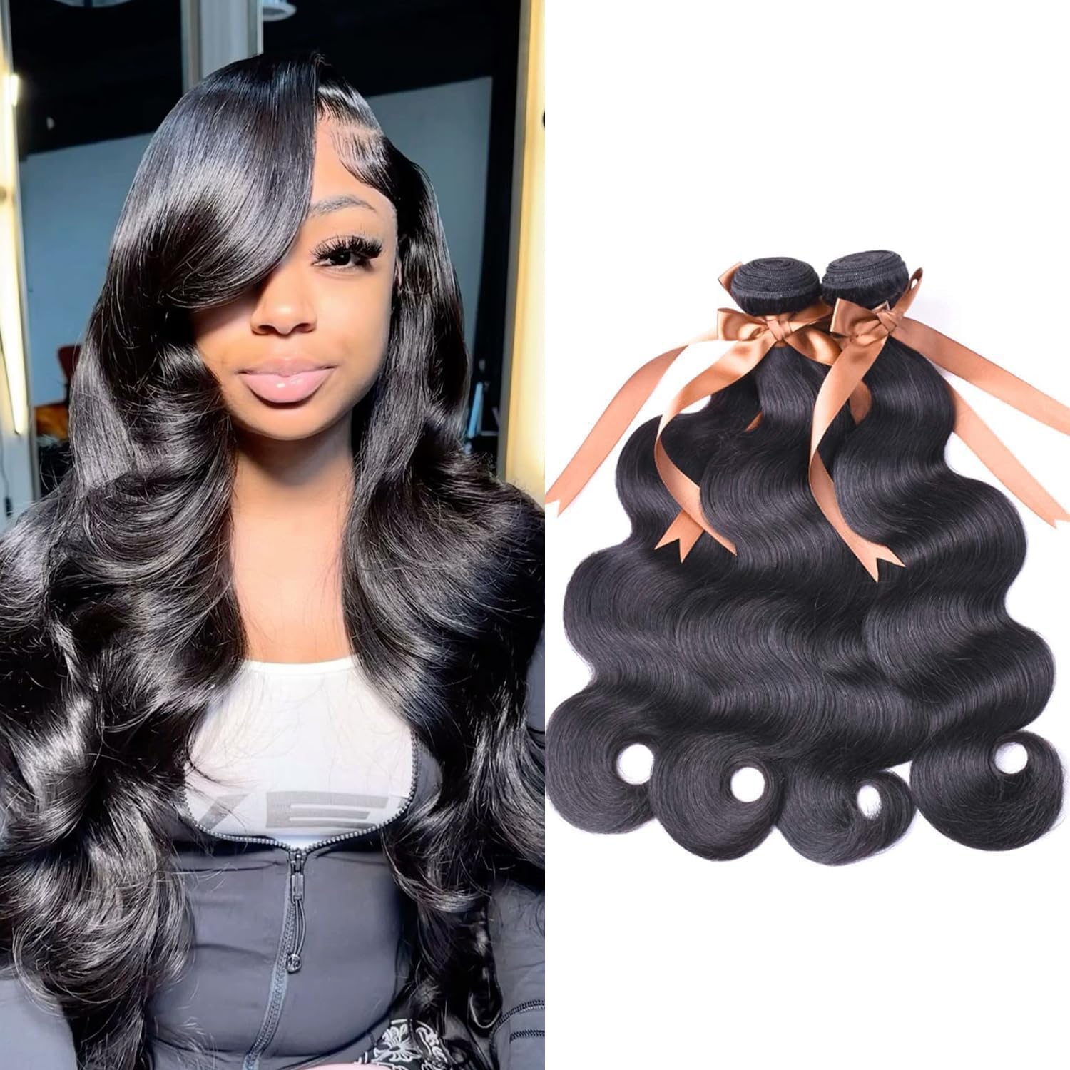 ALLRUN 100% Brazilian Virgin Human Hair Extensions - 18 20 22 24 Inch Body Wave Bundles Unprocessed Remy Weave Hair for Women | Perfect for Daily Styling, Parties & Special Occasions