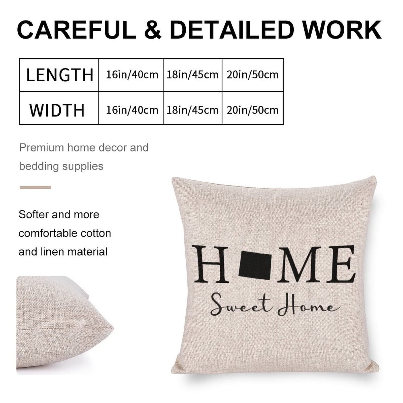 Wyoming State Map Farmhouse Pillow Covers - 16x16 Inch Linen Throw Pillowcase with 