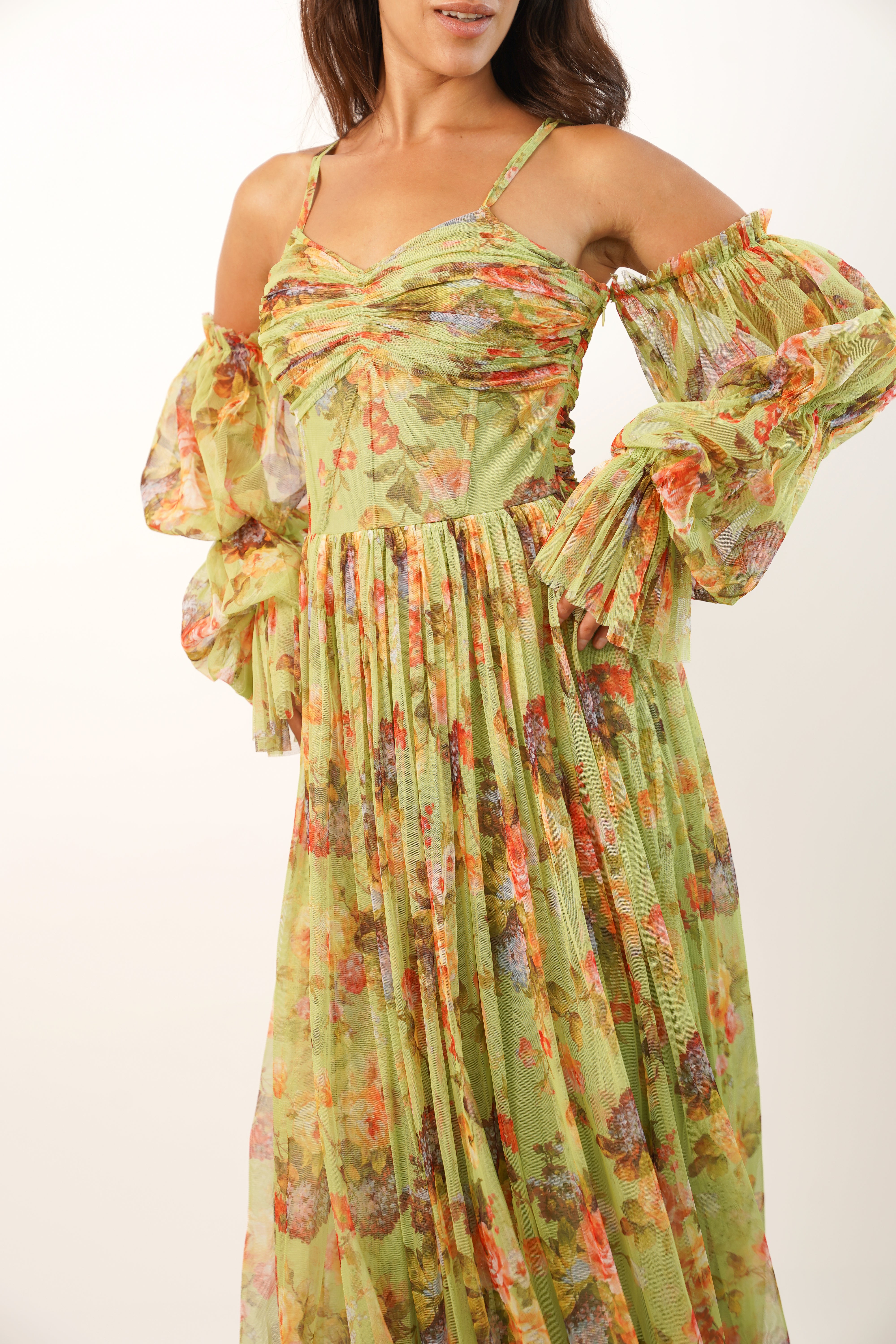 Saylor Green Floral Printed Maxi Dress for Women - Elegant Boho Summer Beach Dress for Vacations, Parties & Casual Outings