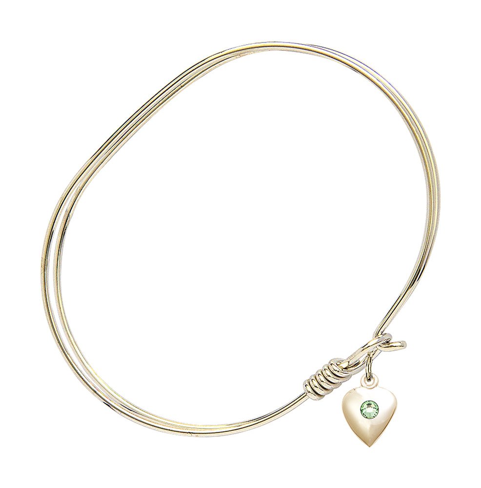 7 Inch Oval Eye Hook Bangle Bracelet with Heart Charm & August Green Crystal - Elegant Jewelry for Women, Perfect for Parties, Weddings & Everyday Wear