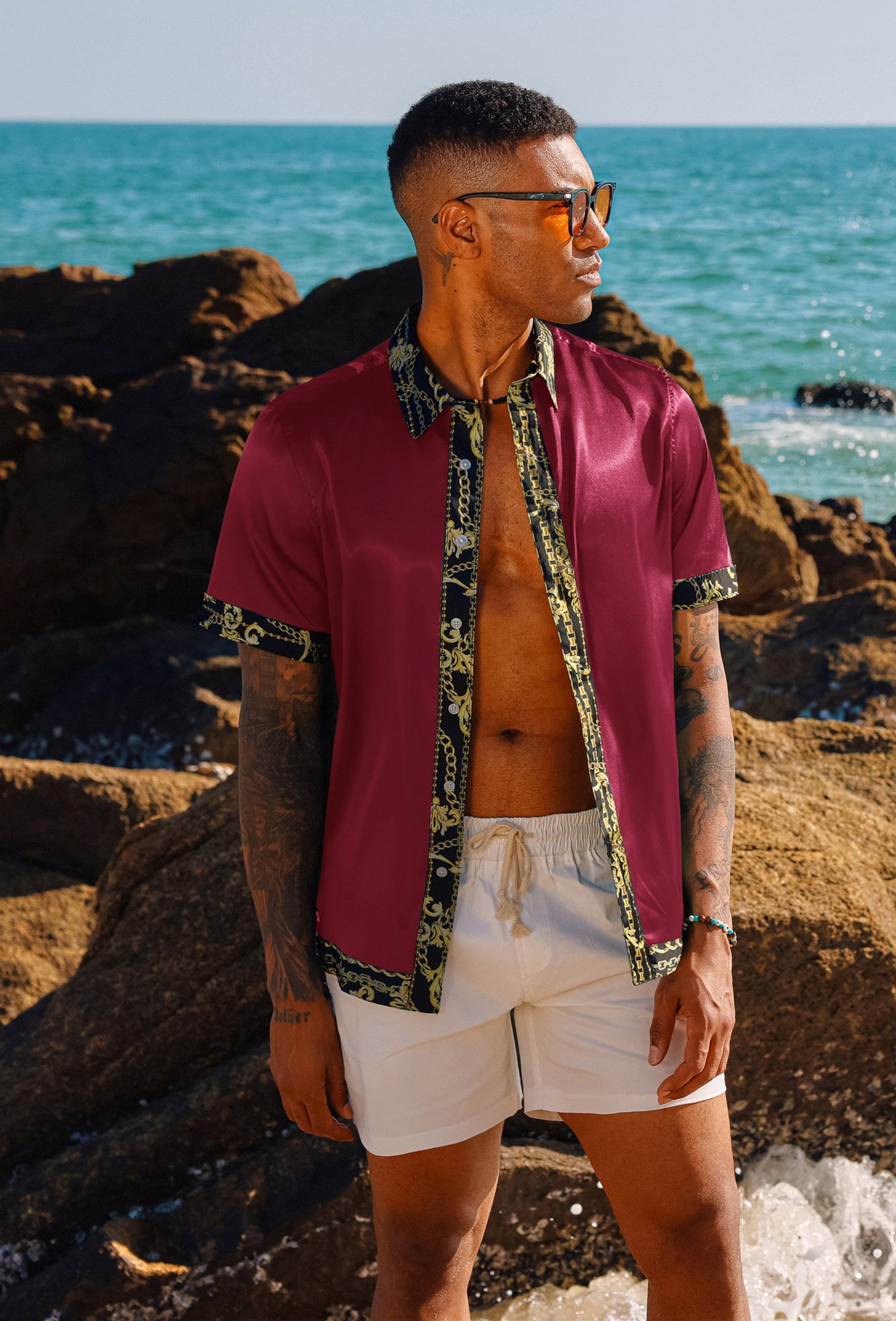 Luxury Men's Silk Satin Hawaiian Shirt - Premium Printed Button Down Shirt for Men - Perfect for Beach Vacation, Summer Party & Casual Wear