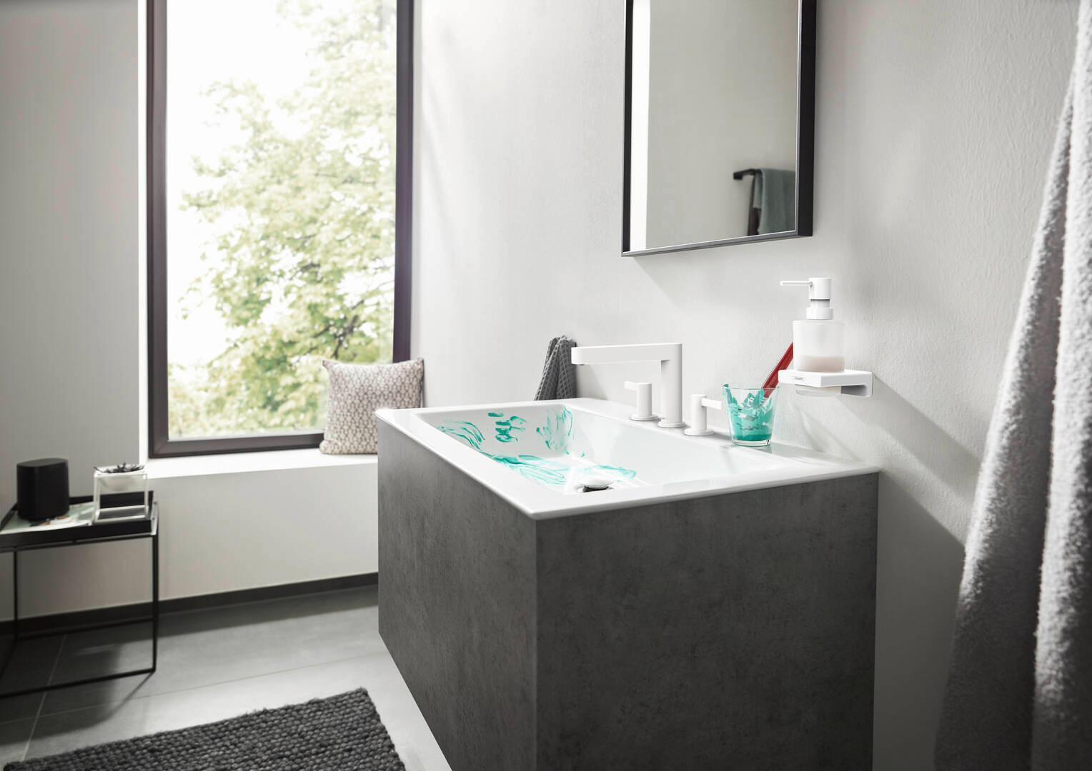 Hansgrohe AddStoris Soap Dispenser in Matte White - Modern Touch-Free Bathroom Faucet for Kitchen & Bathroom Sink, Model 41745700