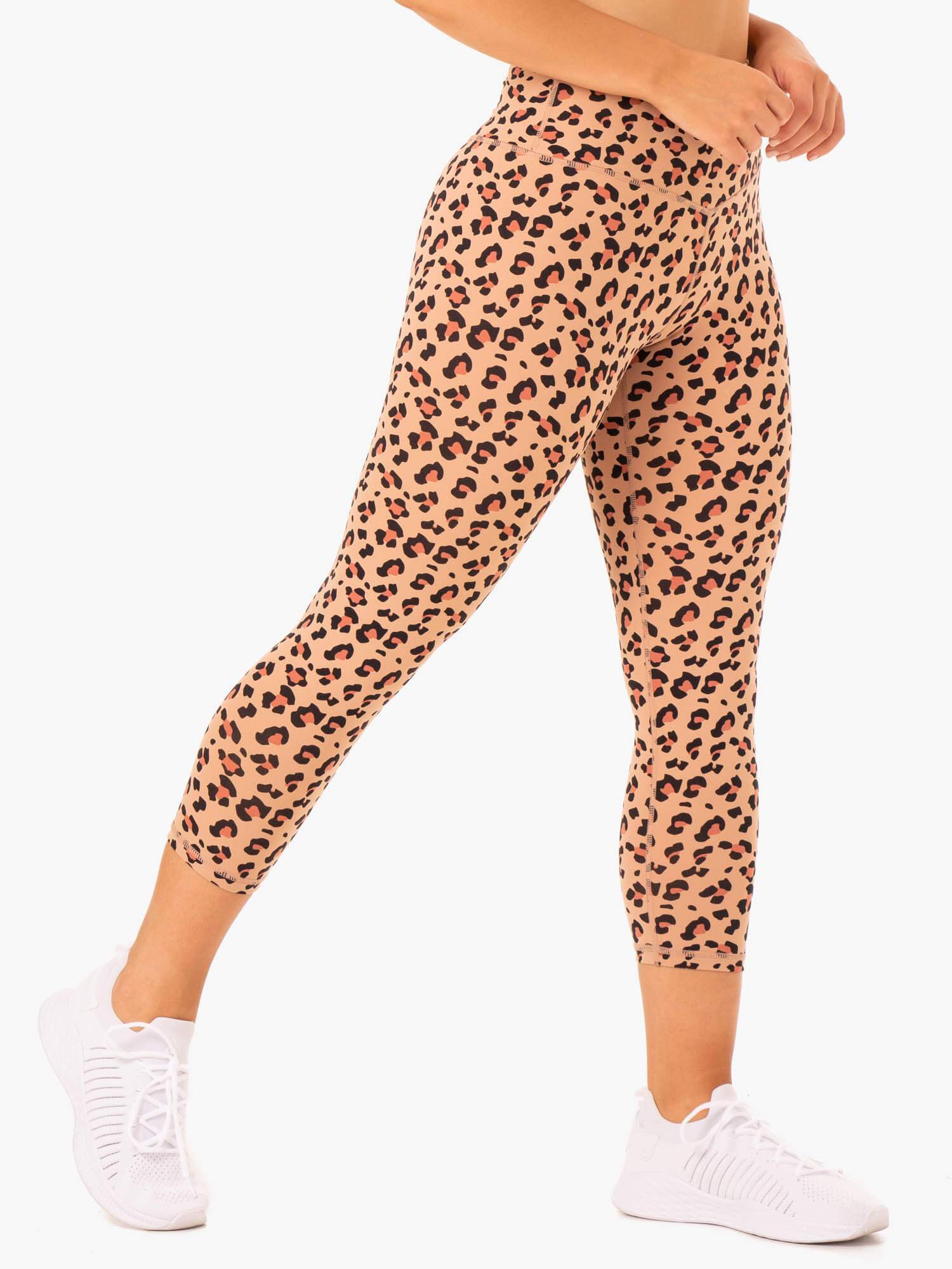 Hybrid 7/8 Leggings - Tan Leopard Print High-Waisted Yoga Pants for Women | Workout, Running & Lounge Wear