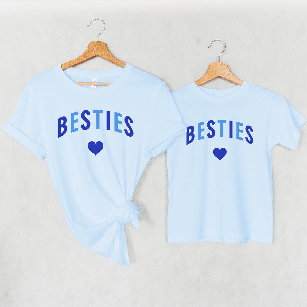 Best Mom and Daughter Matching Blue Heart T-Shirts - Cute Couple Outfits for Family Photos & Special Occasions