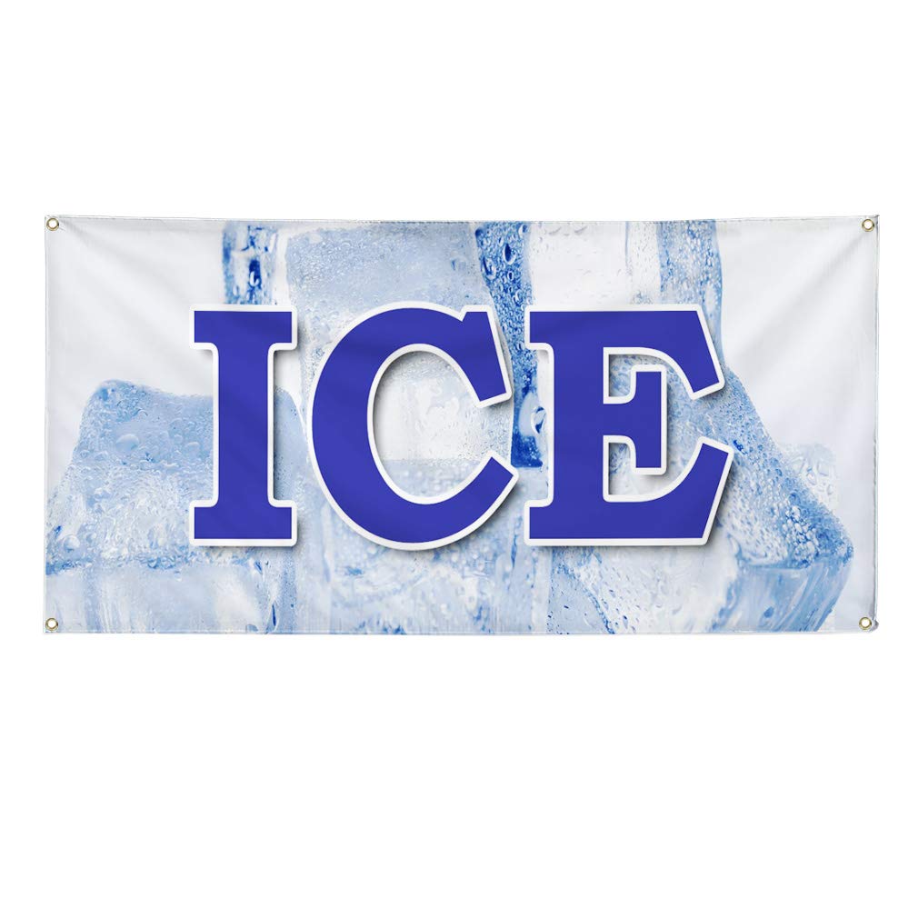 Durable Vinyl Banner 48x96 Inches - Weatherproof Outdoor Sign with 8 Grommets for Ice Cubes Food Fair, Food Trucks, Restaurants & Industrial Yard Use - Perfect for Events, Advertising & Business Promotion