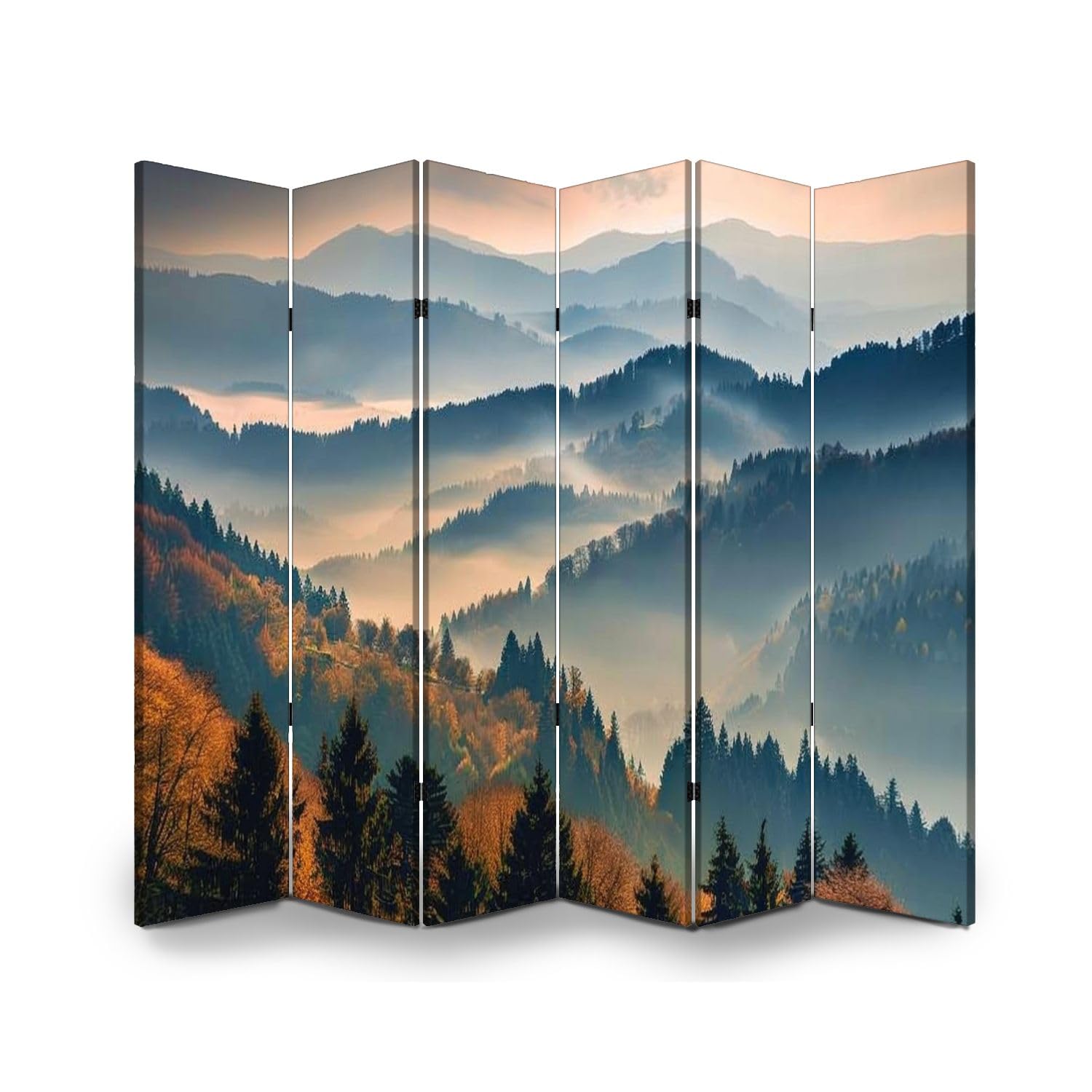 6-Panel Folding Room Divider - Scenic Mountain Landscape Black Forest Canvas Privacy Screen | Freestanding Indoor Partition for Living Room, Bedroom & Office | Home Decor & Space Separator