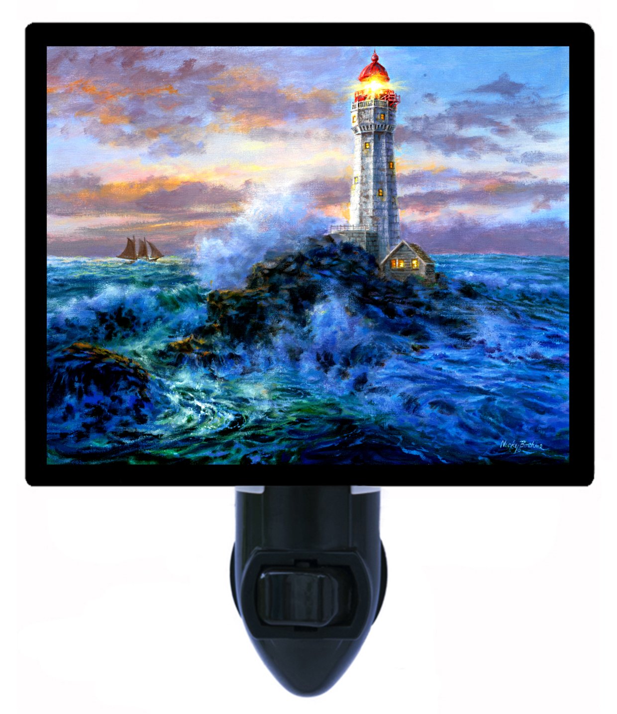 Stormy Weather Lighthouse LED Night Light for Kids & Adults - Dimmable, Energy-Efficient Bedroom Nightlight for Nursery, Hallway, Bathroom Safety