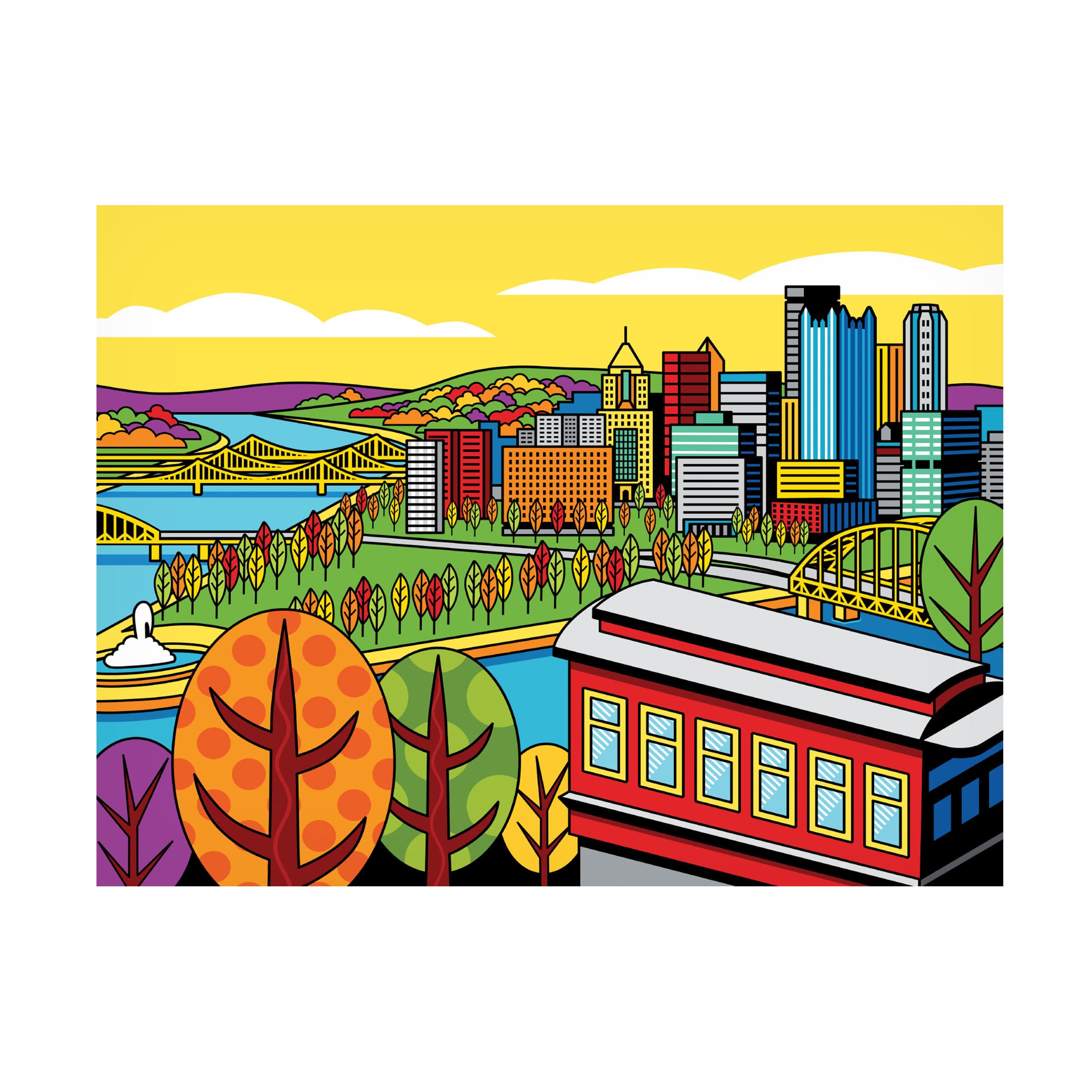 Trademark Fine Art 'Pittsburgh Incline Autumn Pop' Canvas Wall Art Print by Ron Magnes - Vibrant Fall Landscape Painting for Living Room, Office & Home Decor