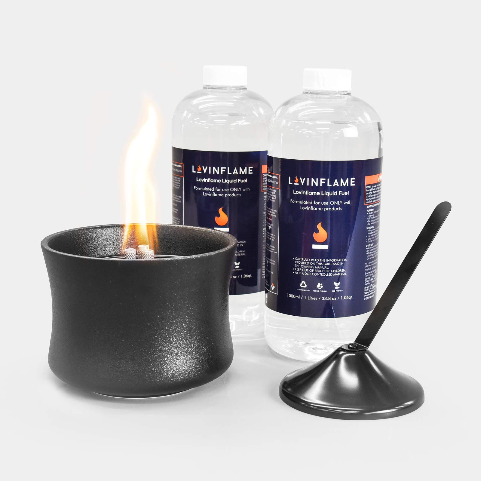LOVINFLAME Pearl Ceramic Candles Gift Set - Smokeless Wind-Resistant Portable Tabletop Fire Pit for Indoor/Outdoor Use - Includes Snuffer & Fuel - Perfect for Patio, Fireplace, Home Décor & Christmas Gifts (Deluxe Black)