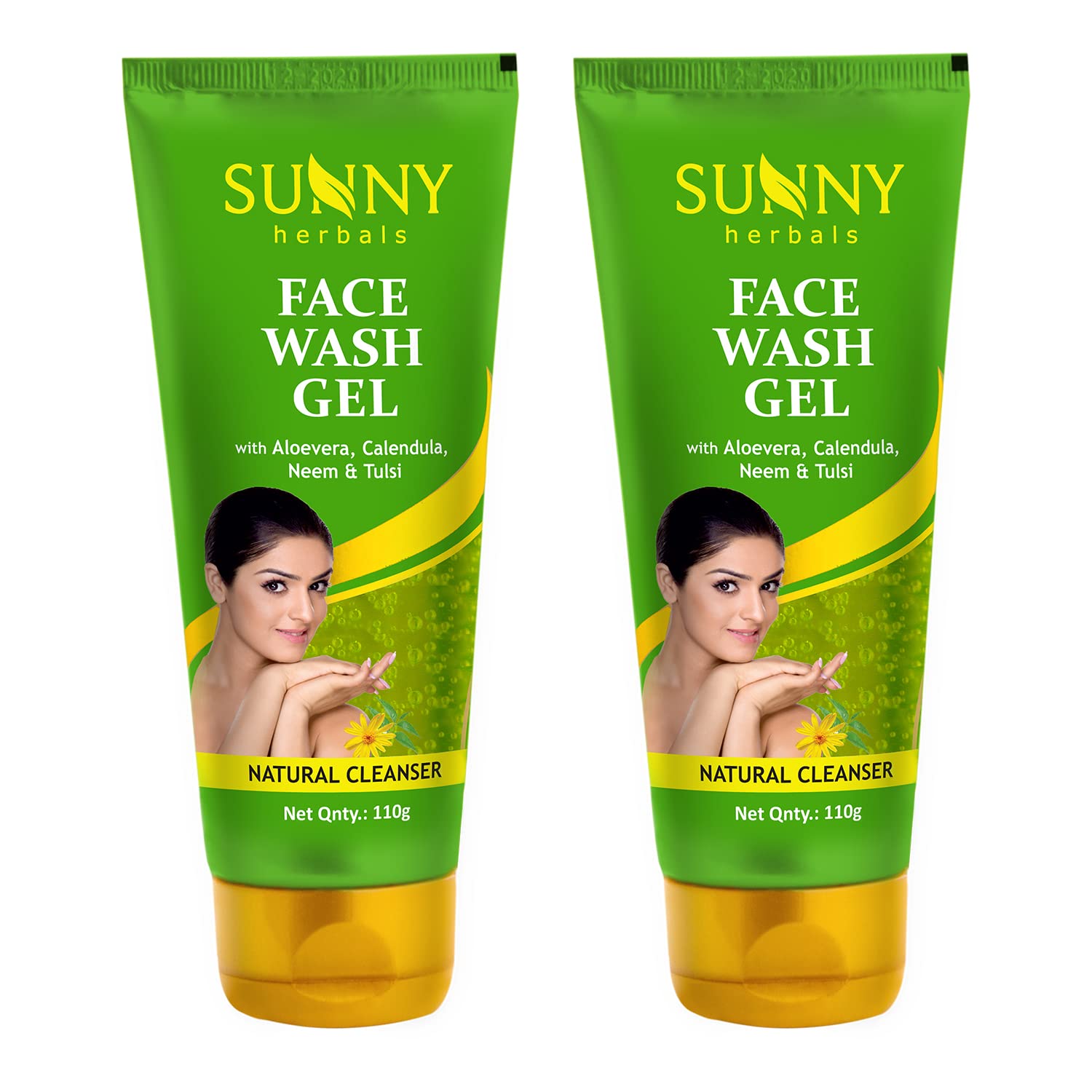 Sunny Herbals Aloe Vera, Neem & Tulsi Face Wash Gel - Deep Cleansing, Prevents Acne & Controls Oil - Moisturizes for Healthy, Fresh Skin - Suitable for All Skin Types - 110ml (Pack of 2) - Perfect for Daily Skincare Routine & Travel