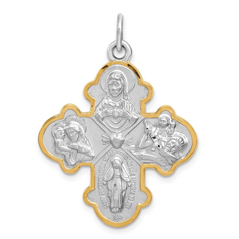 4-Way Sterling Silver Medal for Religious Devotion - Perfect for Prayer, Gifts, and Spiritual Protection