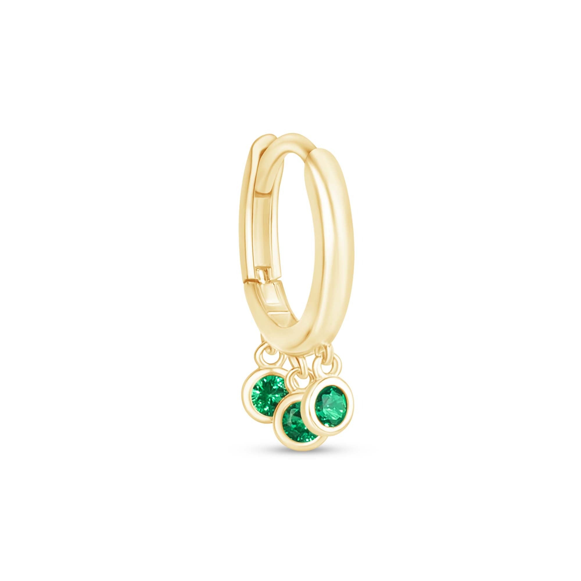 14K Solid Yellow Gold Emerald Charm Hoop Earrings - Elegant Jewelry for Women, Perfect for Parties, Weddings & Everyday Wear