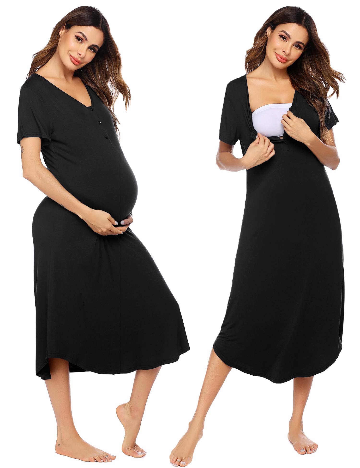 Ekouaer Women's Maternity Nightgown - Soft Nursing Nightgown for Pregnancy & Breastfeeding, Comfortable Hospital Delivery Gown - Perfect for Postpartum Recovery and Newborn Care