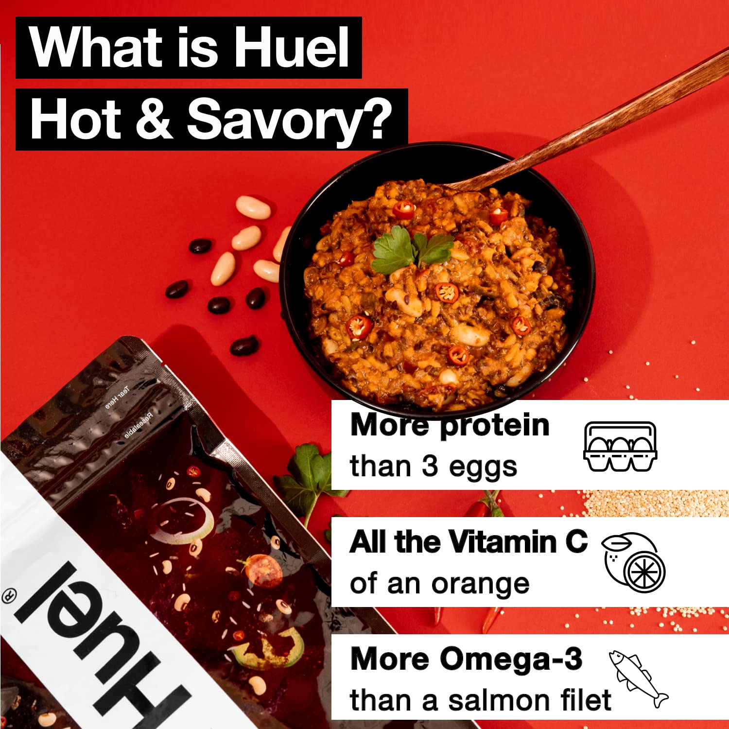 Huel Hot & Savory Instant Meal Replacement - Mexican Chili (14 Scoops) | 100% Nutritionally Complete with 23g Protein, 14g Fiber & 27 Vitamins | Quick Healthy Lunch, Office Meals & On-the-Go Nutrition