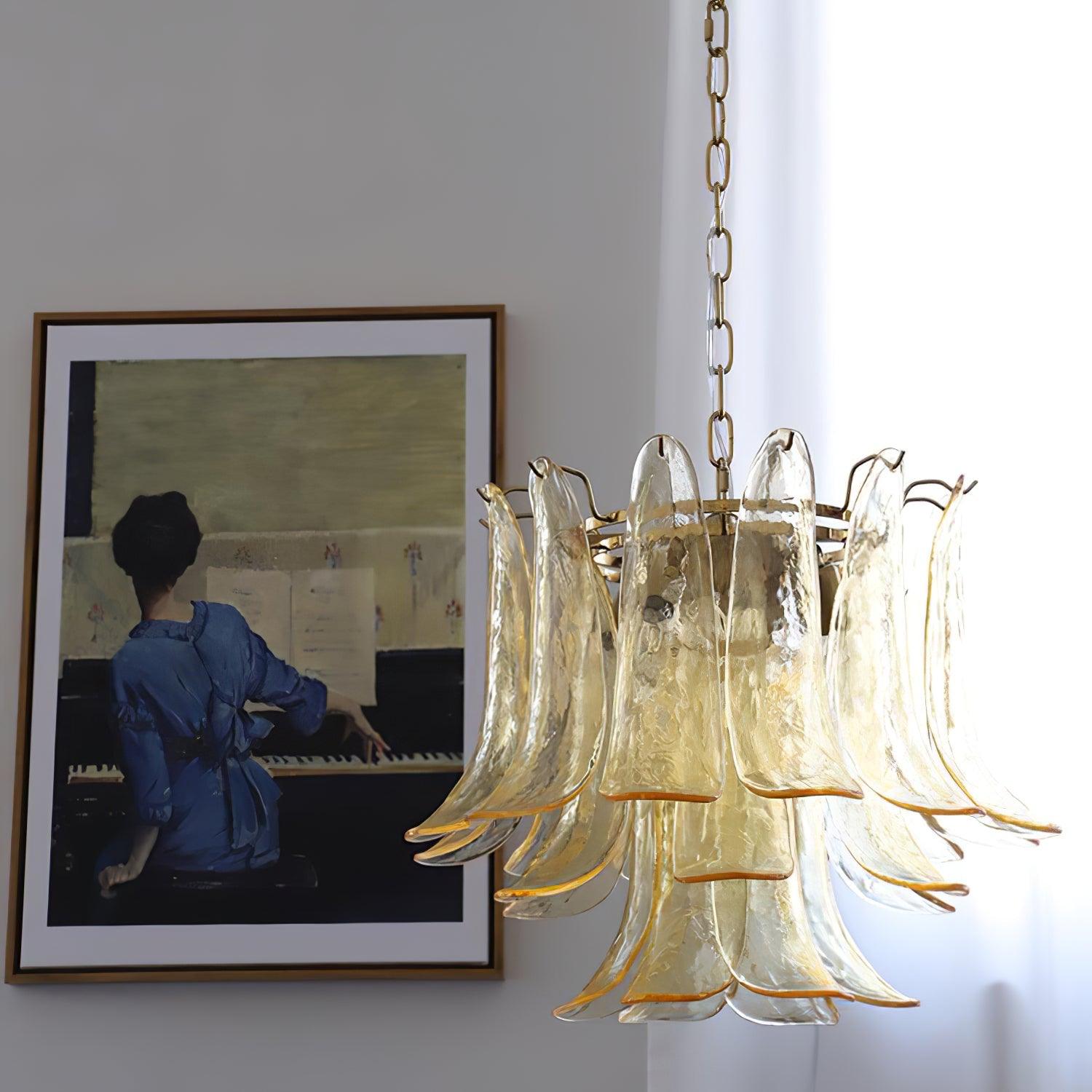 Exquisite Murano Glass Leaf Chandelier - Handcrafted Venetian Crystal Pendant Light Fixture for Dining Room, Living Room & Bedroom Decor
