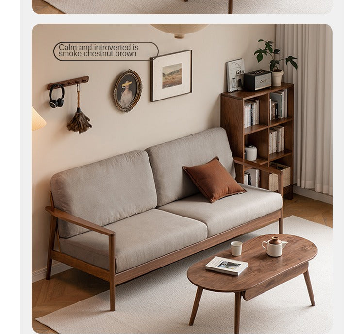Modern Black Walnut Solid Wood Sofa - Durable & Stylish Living Room Furniture for Home & Office Use