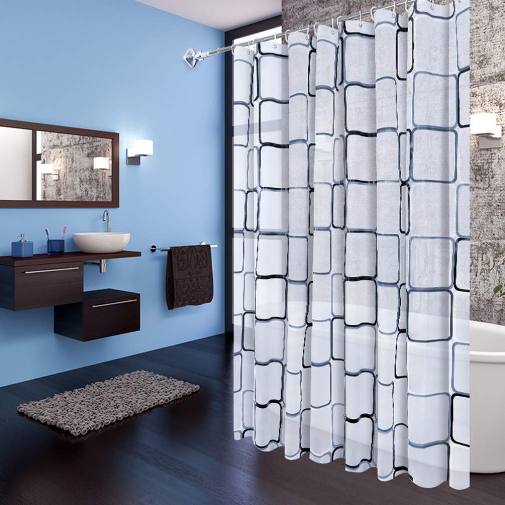 Waterproof Cartoon Lattice Shower Curtain Liner - Cabilock Bathtub Insert Fabric Shower Curtain with Grid Design for Bathroom Decor, Kids' Room & Water-Themed Spaces