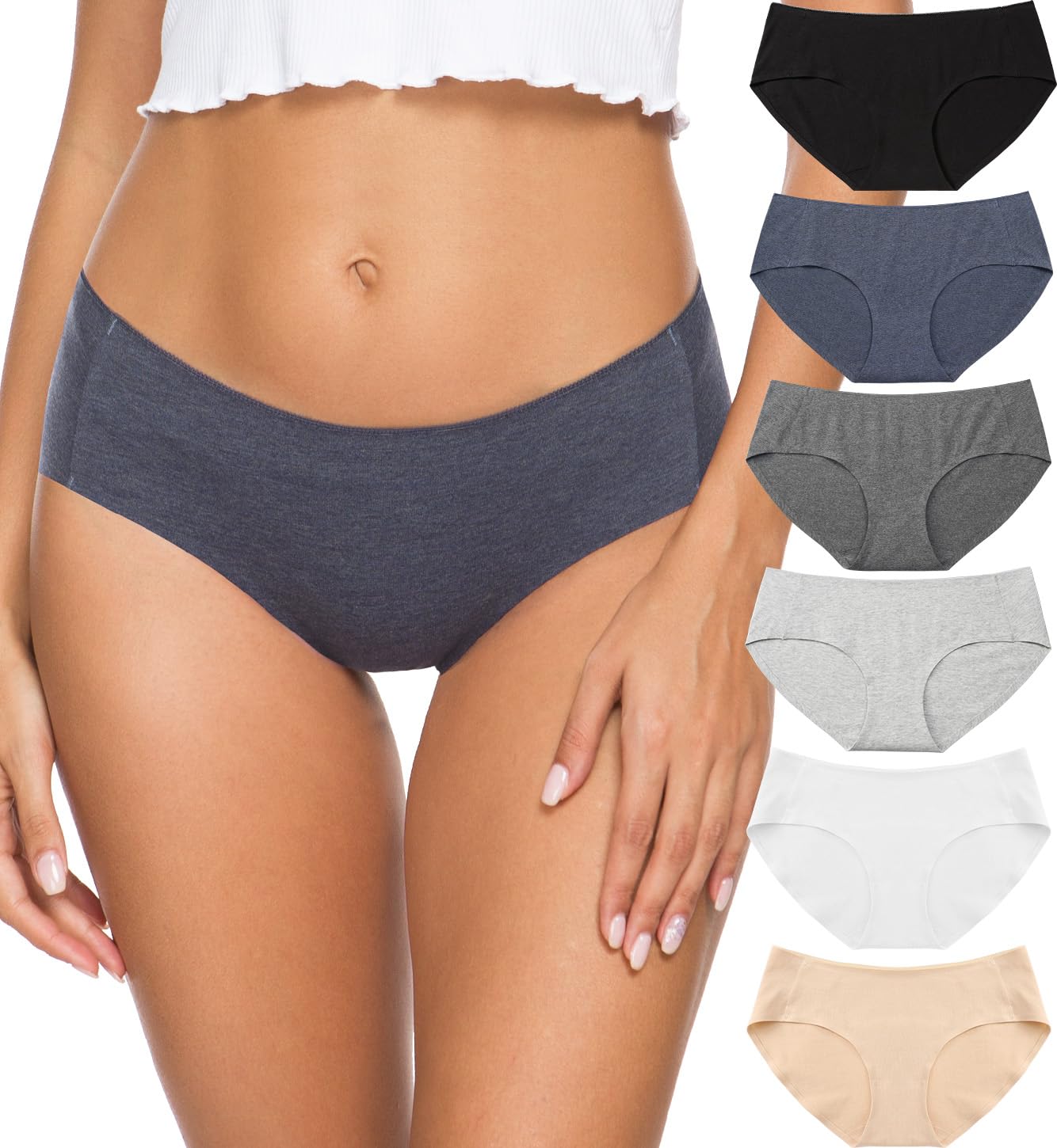 Altheanray Women's Cotton Underwear 6 Pack - Seamless Hipster Bikini Briefs - Soft Breathable Panties for Everyday Comfort | Perfect for Work, Yoga & Lounge Wear