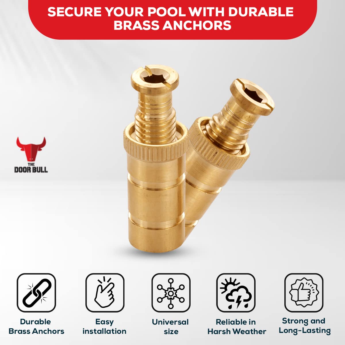 Brass Pool Cover Anchors for Concrete & Pavers Deck - Universal 3/4
