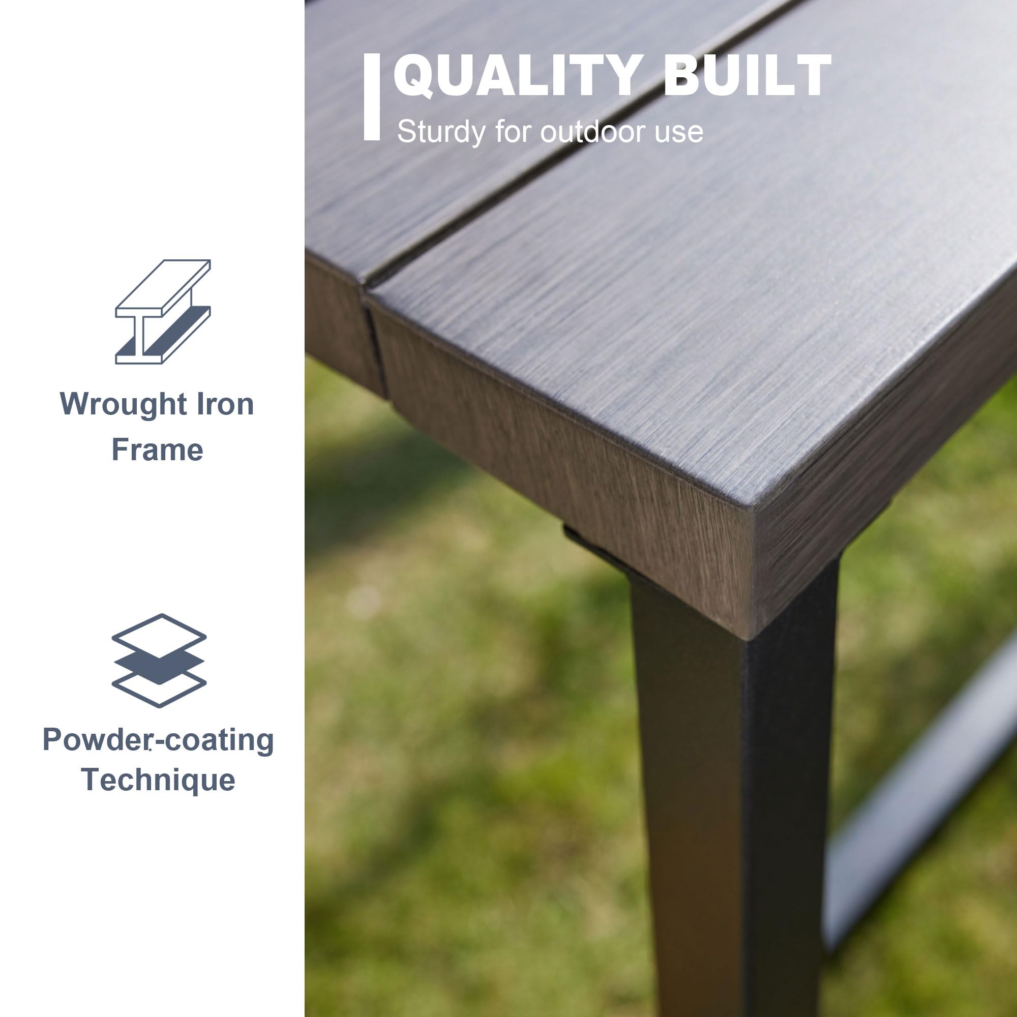 VICLLAX 36 Inch Rectangle Outdoor Bar Table - Patio Dining Table for Garden, Backyard, Poolside - Weather-Resistant Grey Metal Bar Height Table for Entertaining & Relaxing