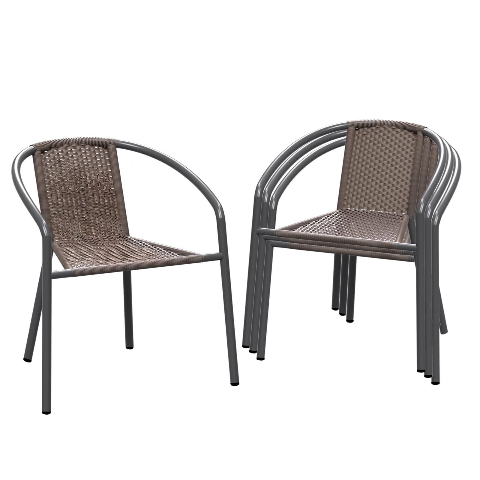 4 Pack Stackable Wicker Rattan Patio Chairs - Outdoor Dining Chairs Set with Metal Frame for Balcony, Deck, Bistro, Backyard & Porch | Perfect for Garden Parties, Poolside Lounging & Outdoor Entertaining (Brown)