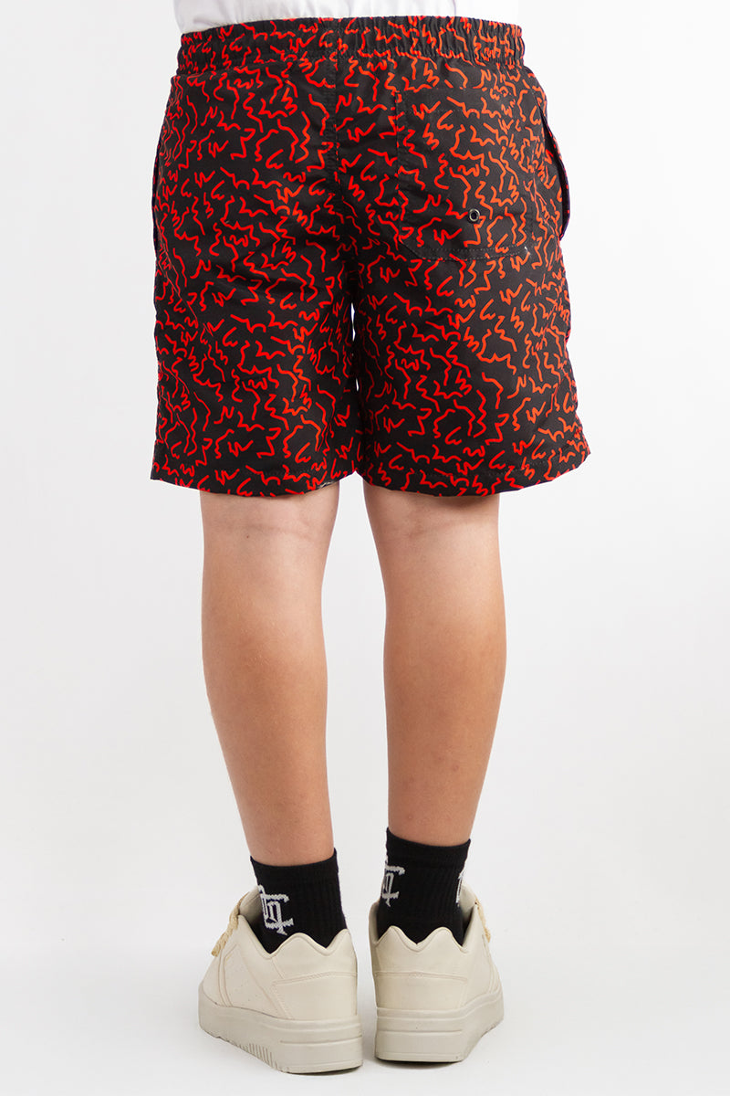 OCN Kids Canarias Zigzag Coral Swim Shorts - Quick-Dry Bathing Suit for Boys & Girls - Perfect for Pool, Beach & Water Play