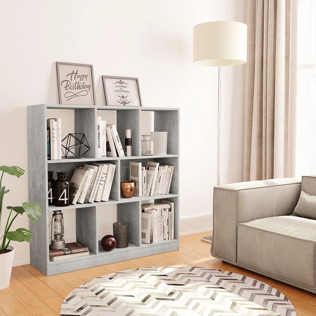 3 Tier Bookcase Storage Shelves - Modern 8-Unit Bookshelf with Open Shelves for Books, Plants & Decor | Sideboard Display Shelf in Concrete Gray | Perfect for Living Room, Bedroom, Home Office & Dorm Organization