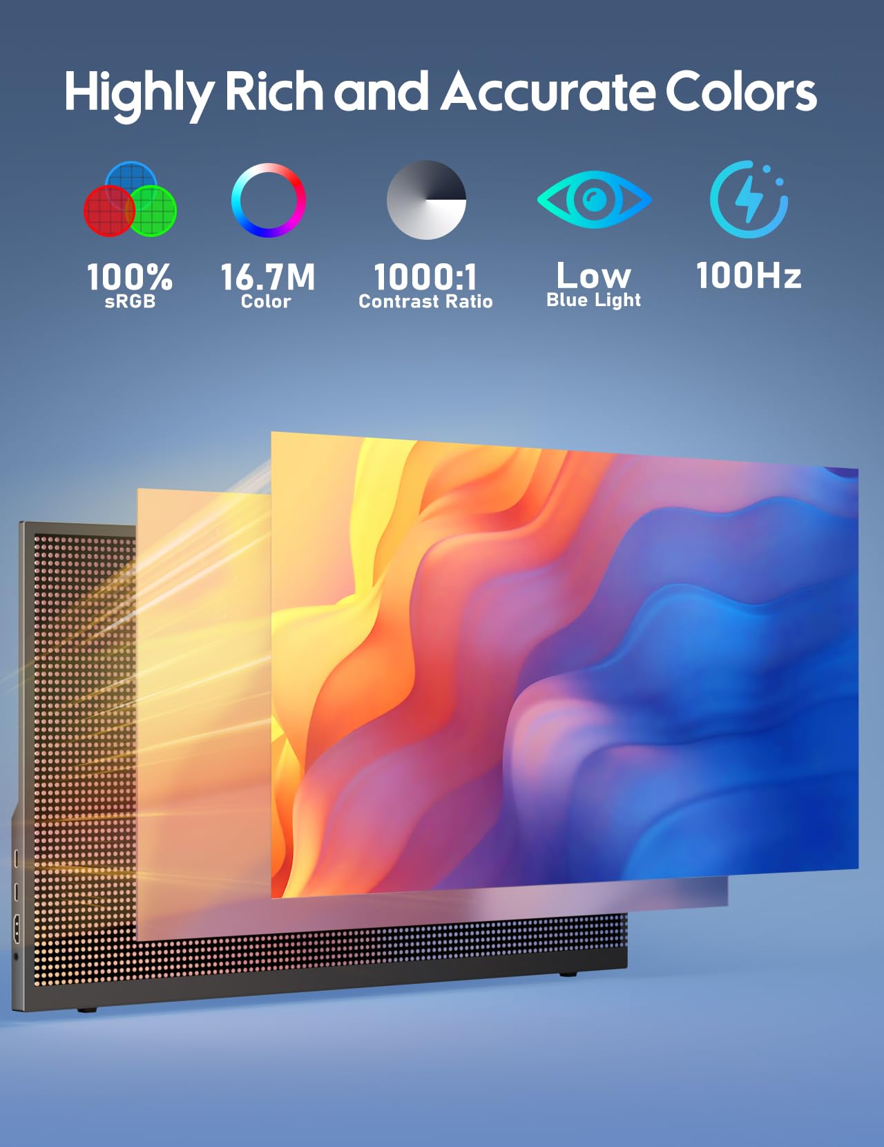 HONGO 18.5 Inch 100Hz Portable Monitor 1080P FHD IPS HDR Gaming Display with Stand - Ultra Slim Travel Second Screen for Mac, PC, Laptop, Xbox, PS5/4 - Perfect for Work, Gaming & Entertainment On The Go