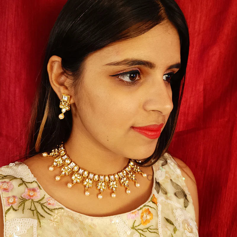 Royal Kundan Necklace & Earrings Set - Designer Gold Plated Indian Jewelry for Women | Perfect for Weddings, Parties & Special Occasions (D391)