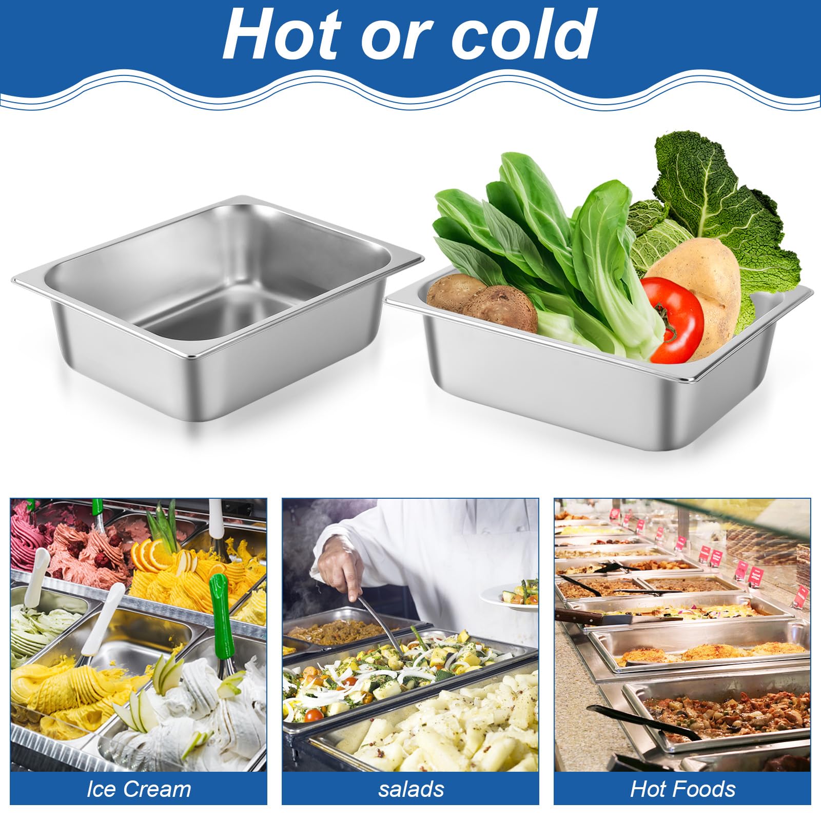 8-Pack Stainless Steel Steam Hotel Pans - 1/2 Size, 4