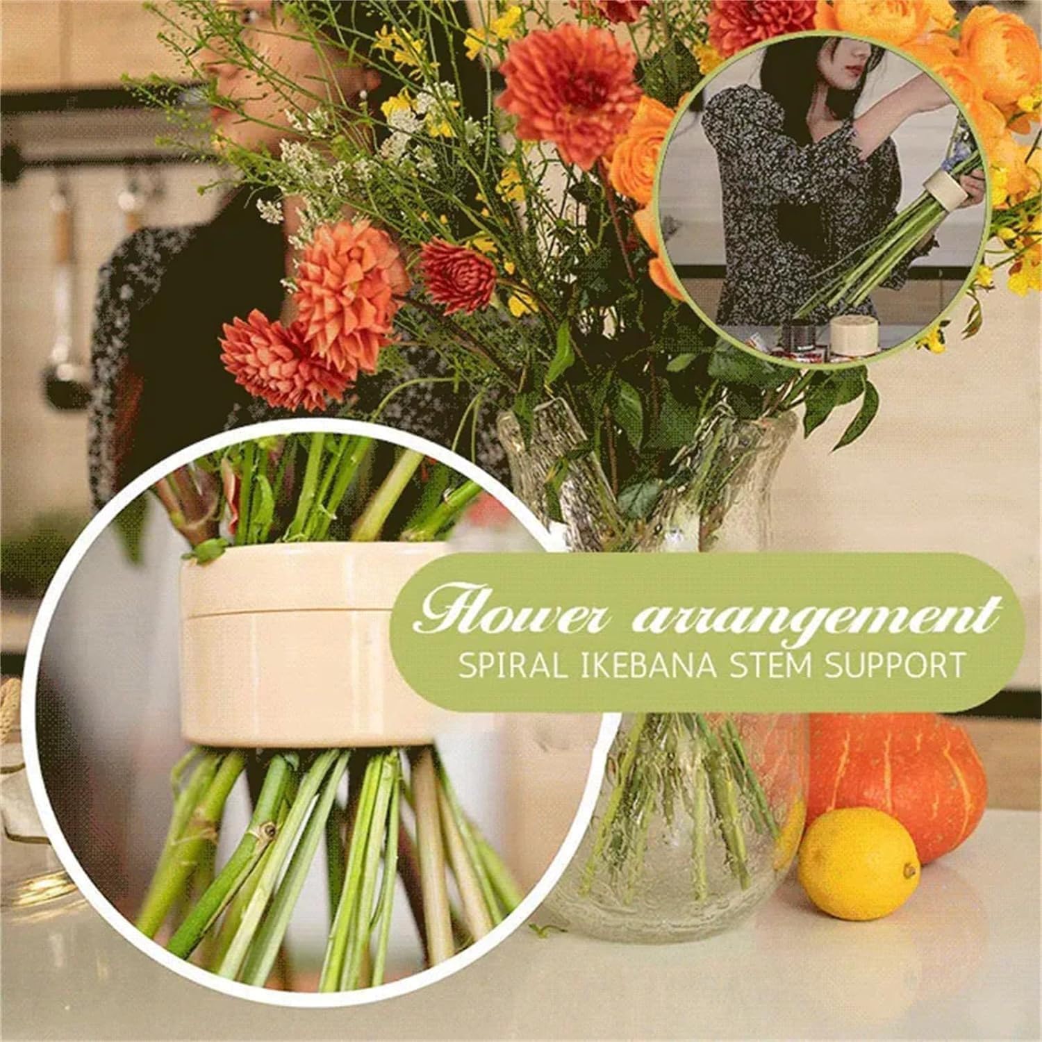 Spiral Ikebana Flower Stem Holder for Vases - Green DIY Floral Arrangement Accessory - Perfect for Bouquets, Centerpieces & Japanese Style Ikebana Decor