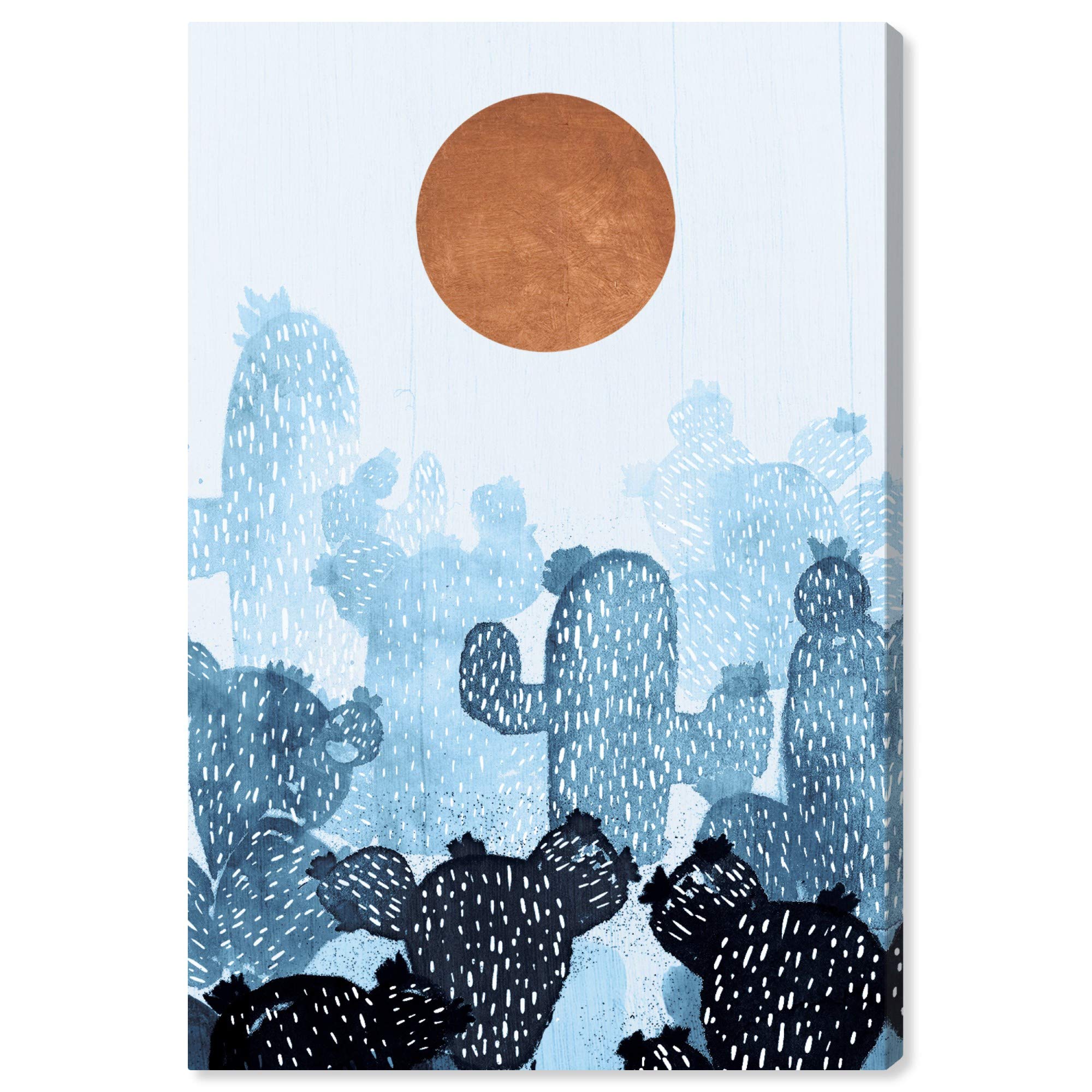 Wynwood Studio Floral and Botanical Wall Art Canvas Prints - Cactus Copper Sun Home Décor Painting, 24x36 Inches, Blue and Orange - Perfect for Living Room, Bedroom & Office Wall Decor