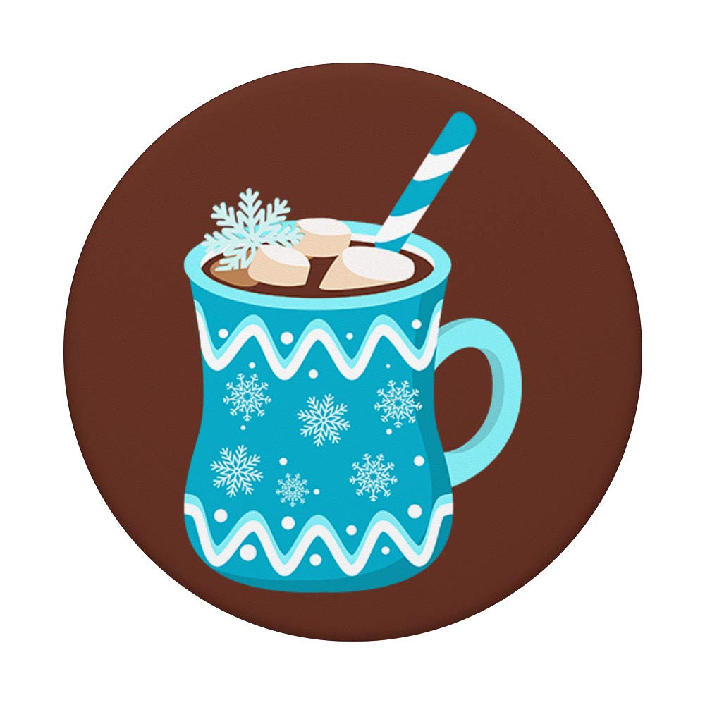 Swappable PopGrip with Marshmallows & Snowflakes Design - Insulated Hot Cocoa Mug for Winter - Perfect for Coffee, Tea & Hot Chocolate Lovers