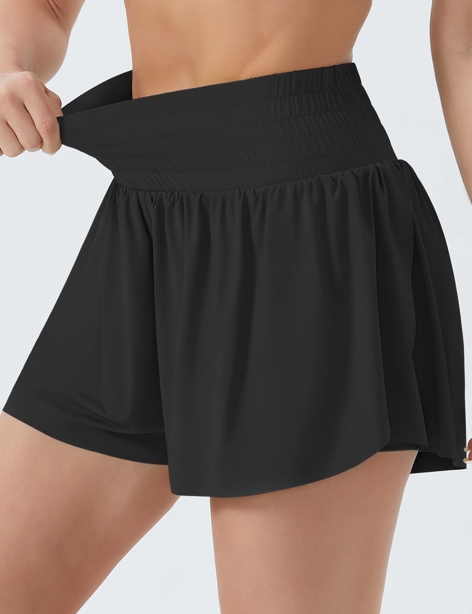 THE GYM PEOPLE Women's High Waisted Running Shorts with Built-in Skirt - 2-in-1 Athletic Workout Shorts for Yoga, Jogging & Gym - Flowy Comfort & Full Coverage