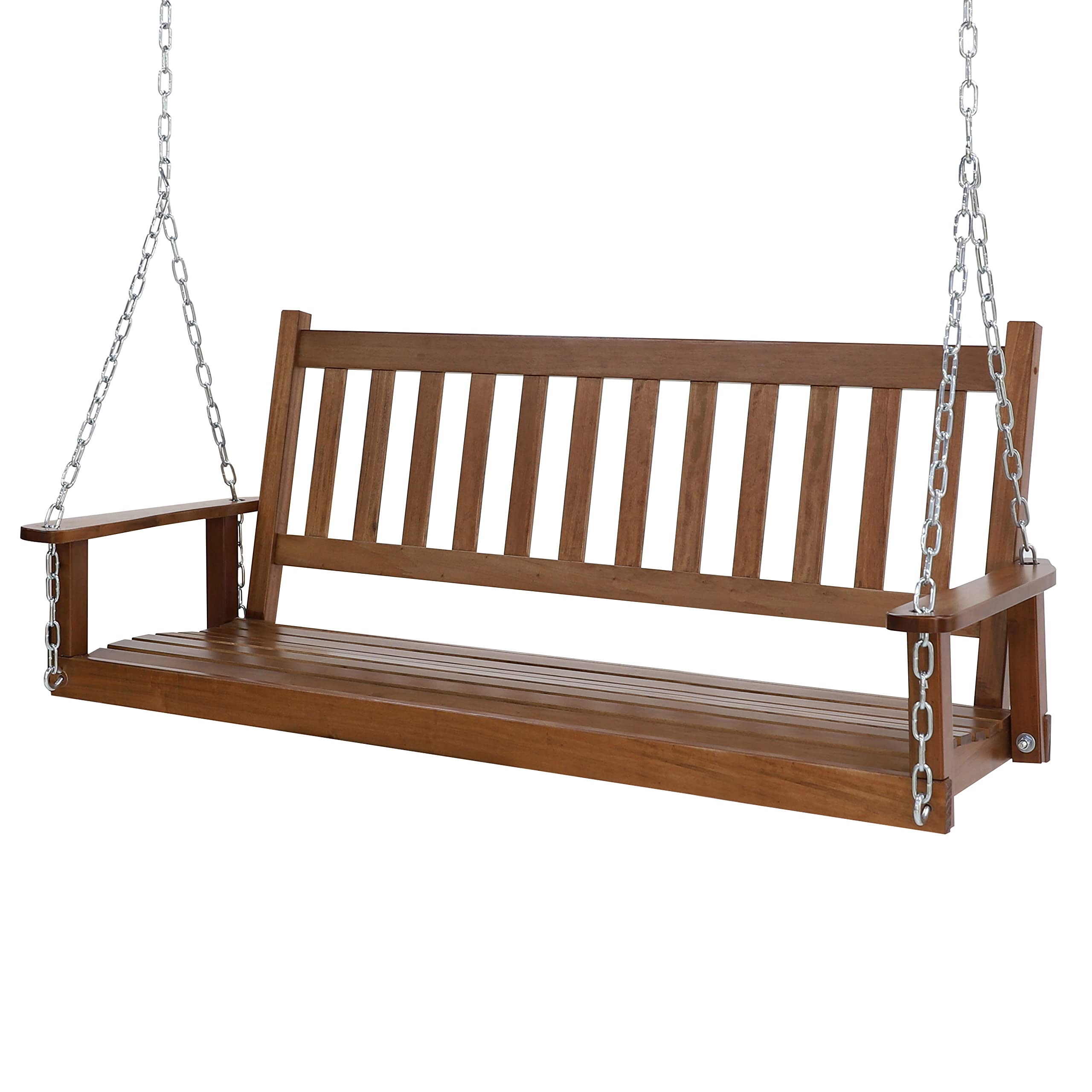 VEIKOUS 5ft Outdoor Porch Swing - Natural Wood Hanging Bench with Heavy Duty Chains (793 lbs Capacity) - Perfect for Deck, Patio, Balcony & Backyard Relaxation | Family-Friendly Garden Swing for Outdoor Lounging