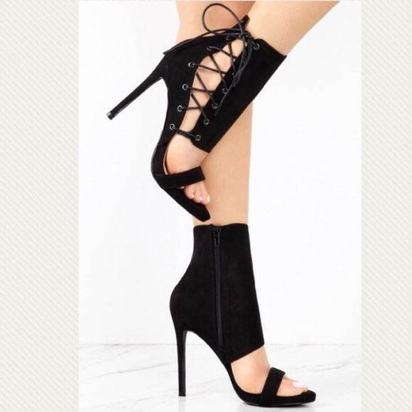 Sassy Black Suede Side Lace Up Heels for Women - Elegant High Heel Shoes for Party, Wedding & Evening Events - Comfortable Stiletto Pumps for Night Out & Special Occasions