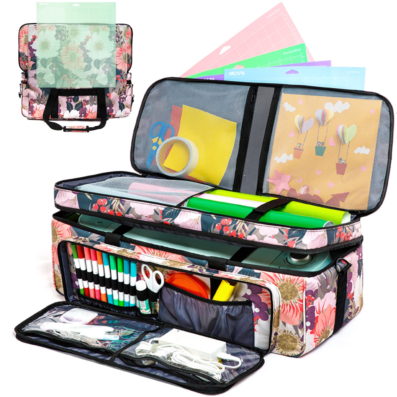 Premium Double-Layer Carrying Case for Cricut Maker & Explore Series - Protective Storage Bag with Cover & Cutting Mat Pockets - Compatible with Cricut Maker 3, Maker, Explore Air 2/Air - Perfect for Crafting Workshops, Travel & Home Organization (Cricut Accessories)