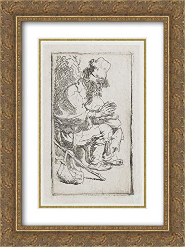 Rembrandt 'Beggar Seated Warming His Hands' 18x24 Inch Gold Ornate Framed Art Print with Double Mat - Museum Quality Wall Decor for Living Room, Office & Study