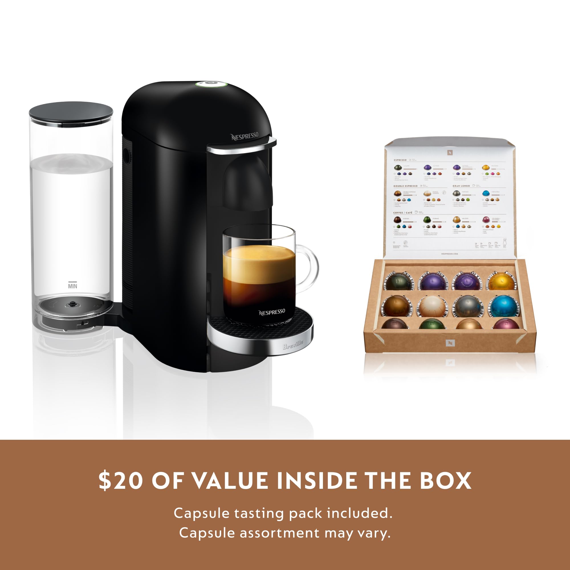 Nespresso VertuoPlus Deluxe Coffee & Espresso Machine by Breville - Premium Black for Home & Office Use