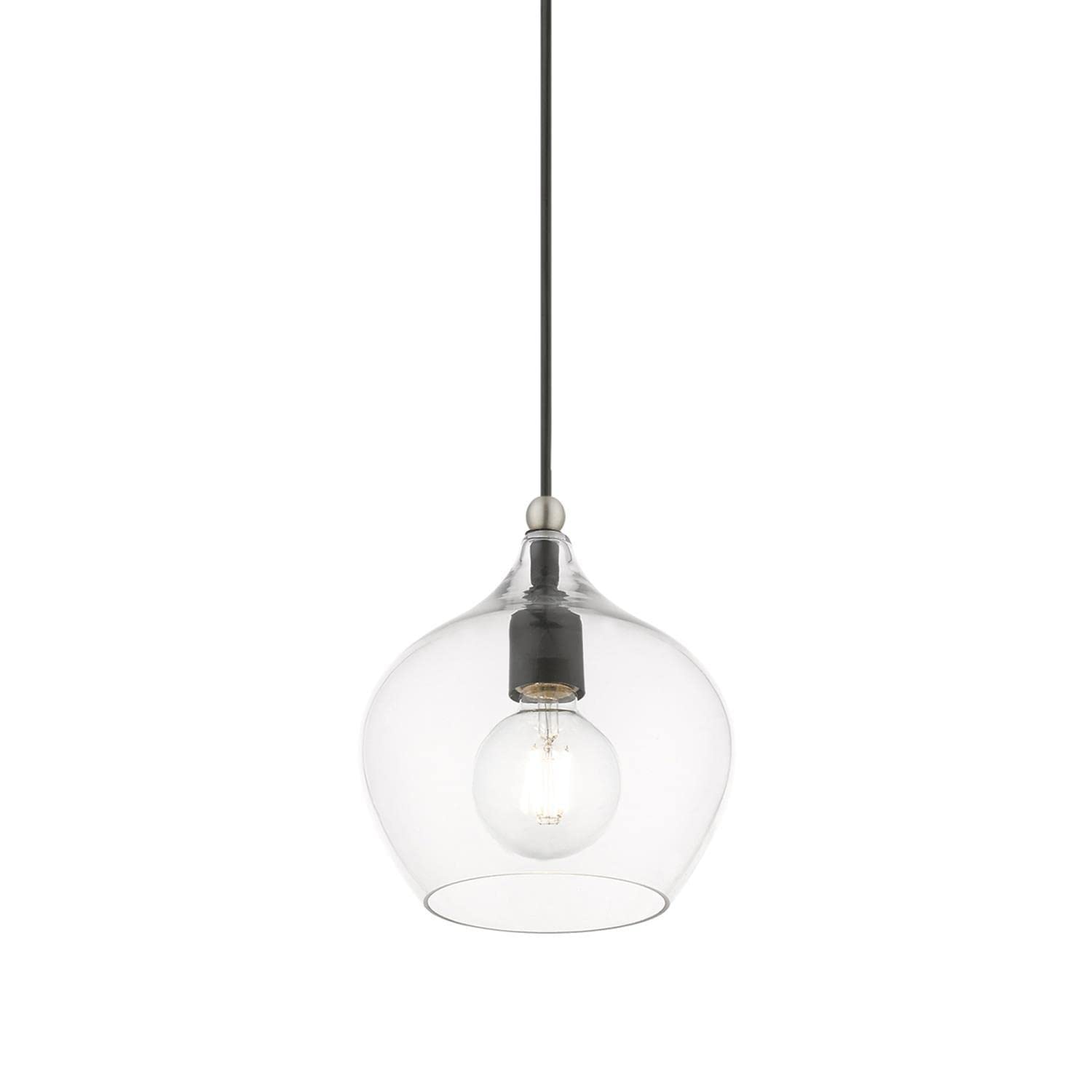Livex Lighting 49088-04 Aldrich Black Pendant Light with Brushed Nickel Accent - Modern Hanging Fixture for Dining Room, Kitchen Island or Entryway
