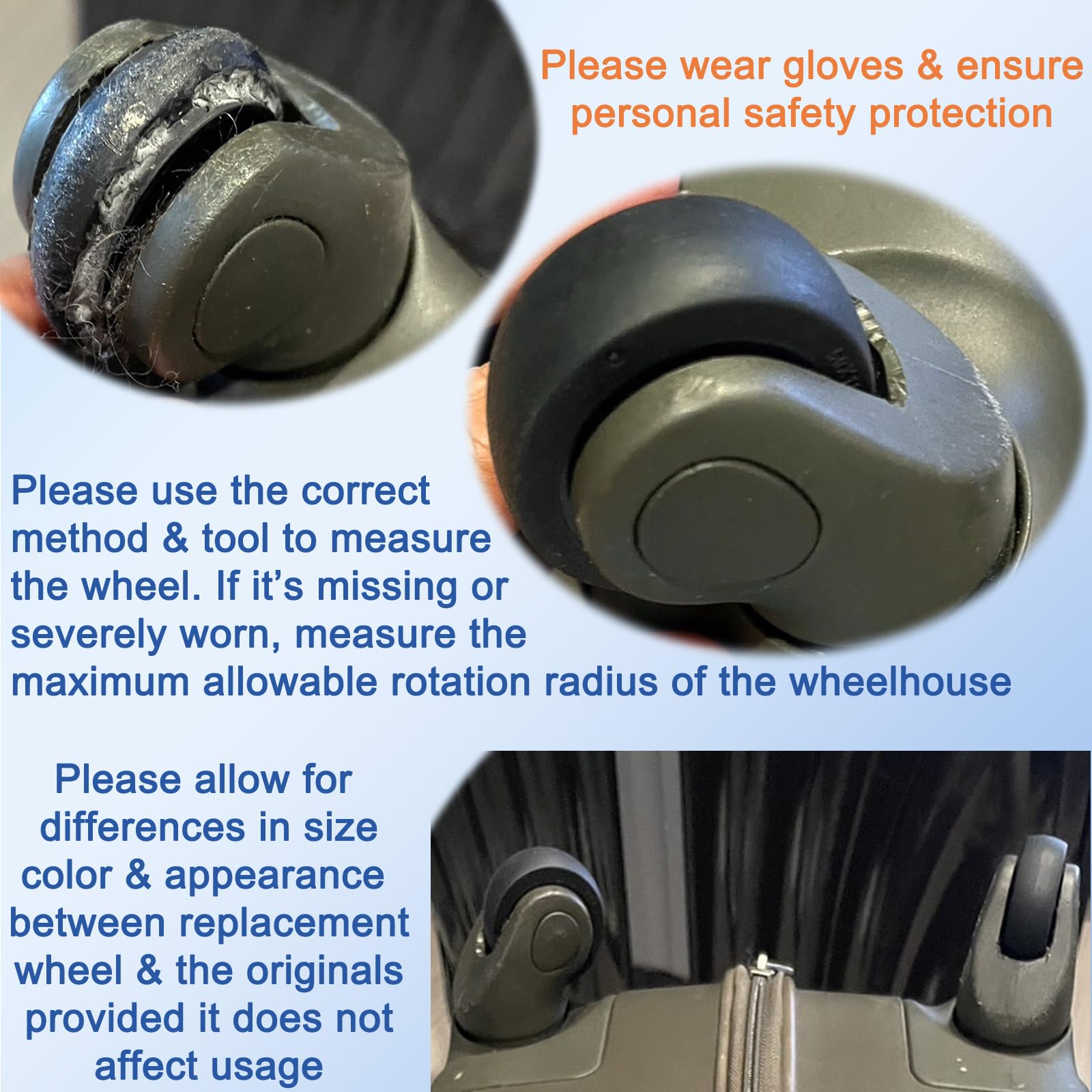 **1.5 Inch TPE Bearing Suitcase Wheels Replacement Kit - 4 Pack Smooth Spinner Rollers for Luggage, Trolley Bags - Durable & Quiet Travel Accessories for Airports, Hotels & Business Trips**