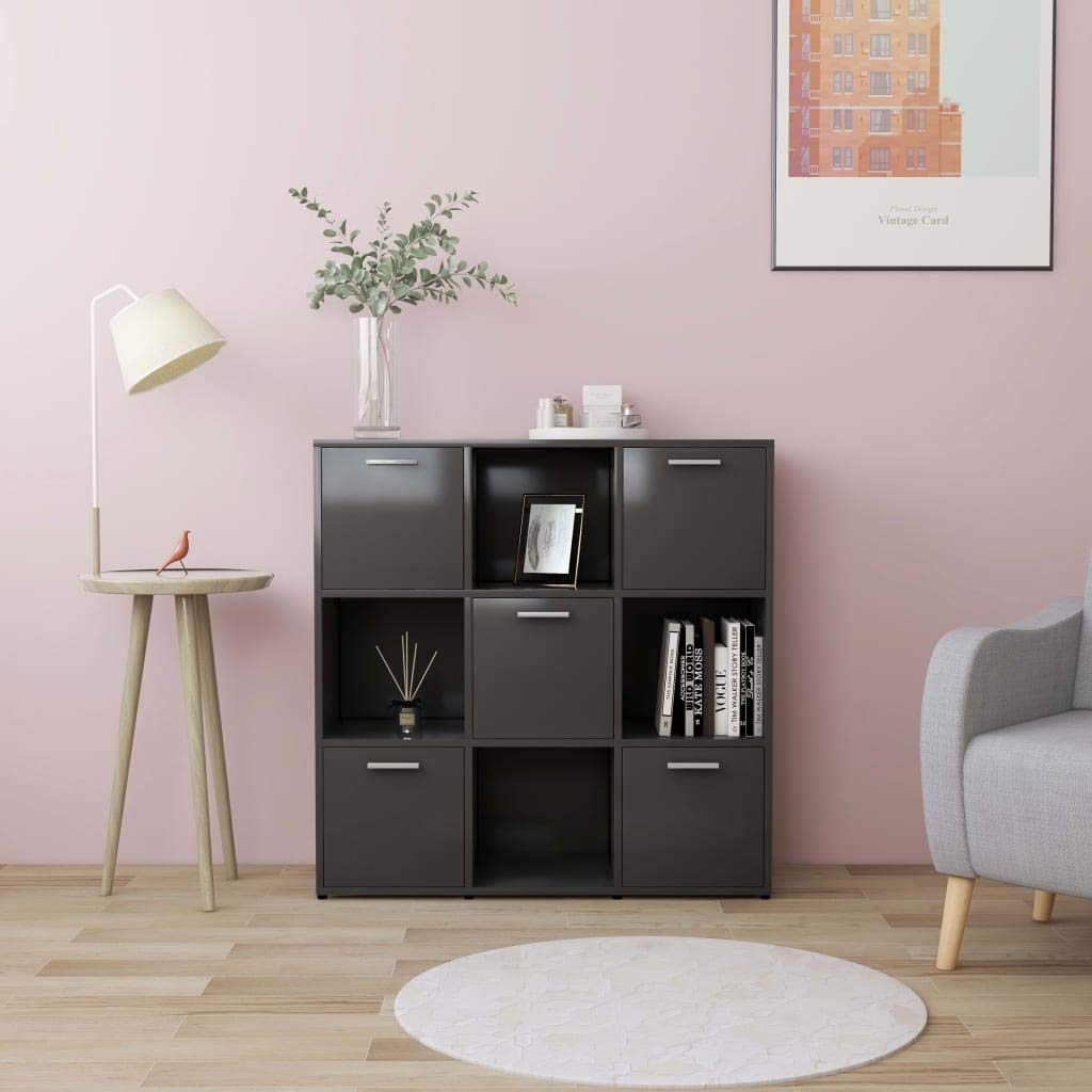 Queen.Y 9-Cube Storage Bookcase with 5 Doors - Modern Gray Bookshelf for Home Office, Living Room & Bedroom - Perfect for Organizing Books, Plants & Home Decor