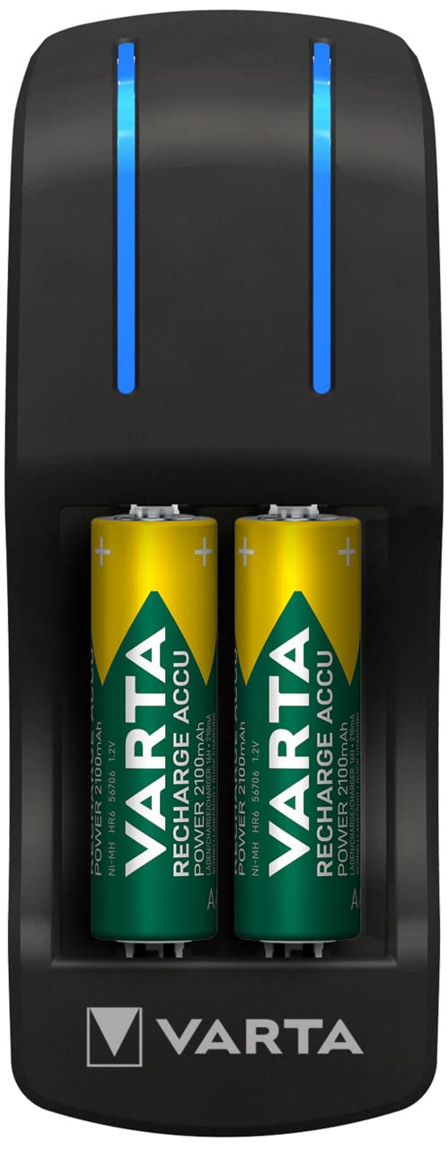 VARTA Pocket Charger for AA AAA Batteries - Fast Dual or Quad Charging Station - Perfect for Cameras, Toys, and Home Electronics