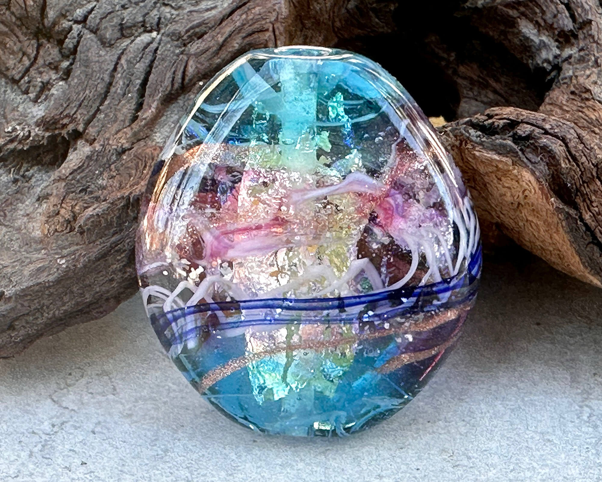 Handmade Aqua Shimmer Lampwork Glass Focal Bead for Jewelry Making - Perfect for Necklaces, Bracelets, and DIY Craft Projects