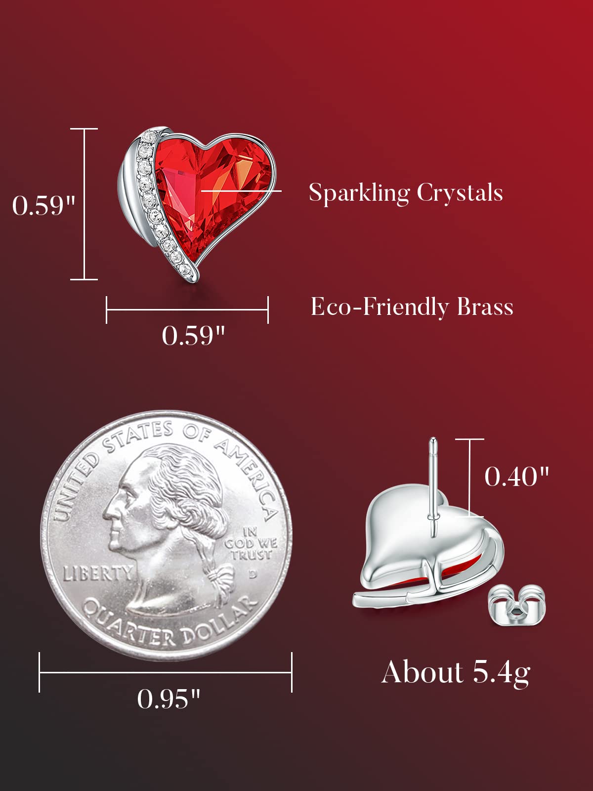 Rose Gold Plated Love Heart Stud Earrings for Women - Austrian Crystal Embellished Jewelry Gifts for Mom, Wife & Loved Ones | Valentine's Day, Anniversary & Birthday Present